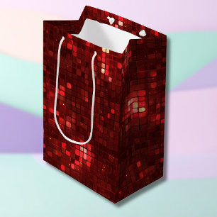 Rode Disco Stijl Vierkanten Valentijnsdag Patroon Medium Cadeauzakje