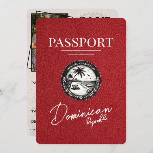 Rode Dominicaanse Republiek paspoort Bewaar de dat Save The Date (Voorkant / Achterkant)