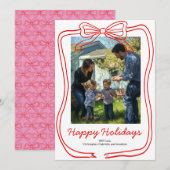 Rode Doodle Boog Frame Aangepaste Foto Feestdagenkaart (Voorkant / Achterkant)