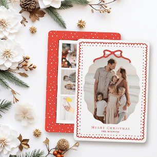Rode Doodle Lijstjes & Strik 4 Foto Kerstmis Feestdagenkaart