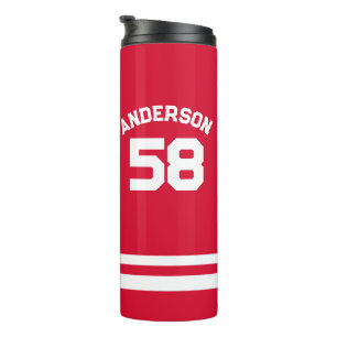 Rode Douanenaam & Nummer Sportfan Thermosbeker