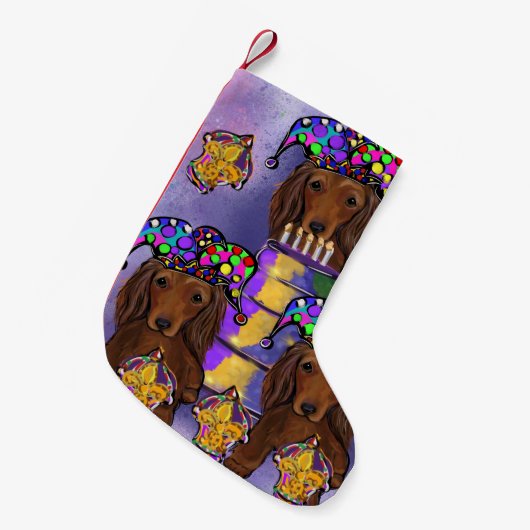 Rode Doxies Mardi Gras Kleine Kerstsok (Voorkant (Hangend))