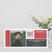 Rode dozen en fotobrede Afstuderen-uitnodiging (Staand voorkant)