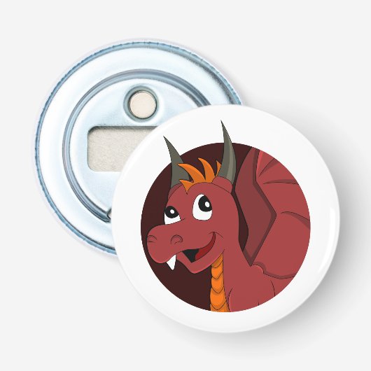 Rode draak-cartoon button flesopener (Voorkant)