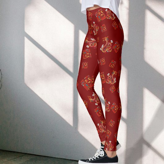 Rode Draak Chinees Nieuwjaar Lucky Symbool 福 Leggings