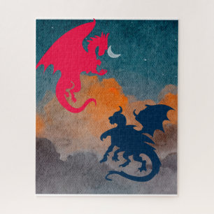 rode draak die 's nachts in de nacht vliegt legpuzzel