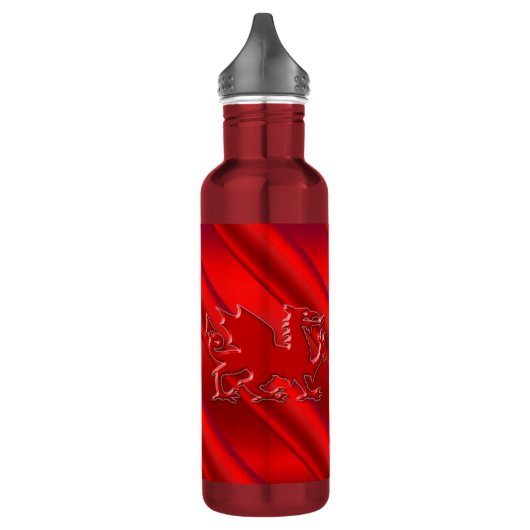 Rode draak in reliëf op rood chroomeffect waterfles (Links)