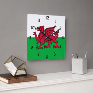 Rode Draak Keltische Vlag van Wales & Welsh Vierkante Klok