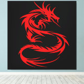 Rode Draak op Gespannen Canvasprint Canvas Afdruk (Insitu (Houten vloer))