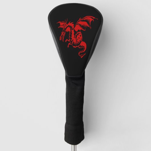 Rode draak op zwart golfheadcover (Voorkant)