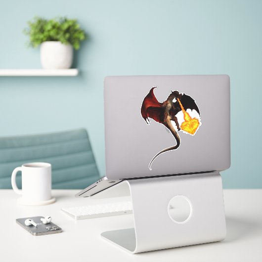 Rode Dragon Vuur Ademend Hart Sticker (Laptop op bureau)