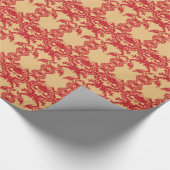 Rode dragons op gouden achtergrondpapier cadeaupapier (Hoek)