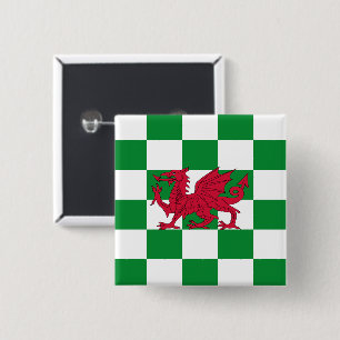 Rode Drakenvlag: Groene Geruite Keltische Wales Vierkante Button 5,1 Cm
