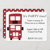 Rode dubbeldekker bus aangepaste uitnodiging (Voorkant / Achterkant)