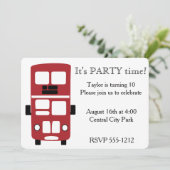 Rode dubbeldekker bus aangepaste uitnodiging (Staand voorkant)