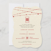 Rode Dubbele Geluks Feeërlampjes Chinese Trouwdag Kaart (Voorkant)