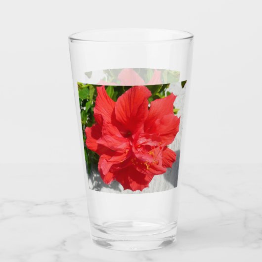 Rode Dubbele Hibiscus Bloem Glas (Voorkant)