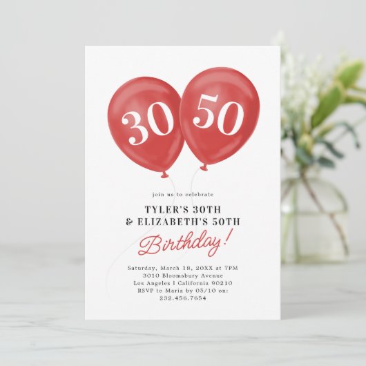 Rode Dubbele Viering Gezamenlijke Verjaardagsfeest Kaart (Staand voorkant)