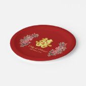 Rode dubbele vreugde florale Chinese bruiloft Papieren Bordje (Gekanteld)