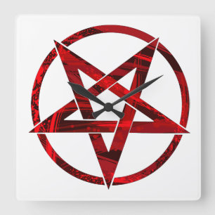 Rode Duivel Pentagram Vierkante Klok