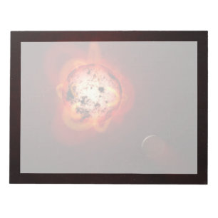 Rode dwergster in een baan rond een hypothetische  notitieblok