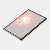 Rode dwergster in een baan rond een hypothetische post-it® notes (Schuin)