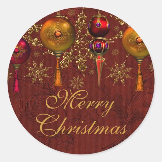 Rode Edelsteen Kerstbal Kerstmis Sticker (Voorkant)