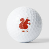 Rode eekhoorn monogram gepersonaliseerd golfballen (Voorkant)