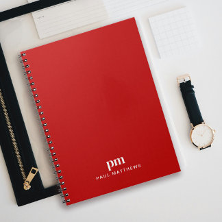 Rode Eenvoudige Professionele Monogram Beginletter Notitieboek