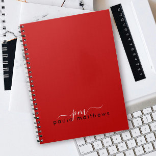 Rode Eenvoudige Professionele Monogram Beginletter Notitieboek
