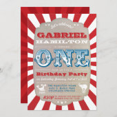 Rode eerste verjaardag  Circus Carnaval Kaart (Voorkant / Achterkant)