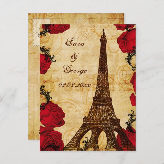 rode eiffeltoren Parijs behalve de datum Aankondigingskaart (Voorkant / Achterkant)