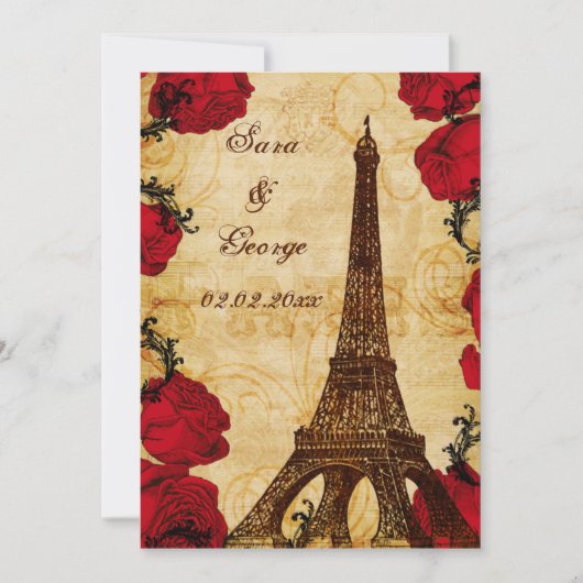 rode  eiffeltoren Parijs behalve de datum Save The Date (Voorkant)
