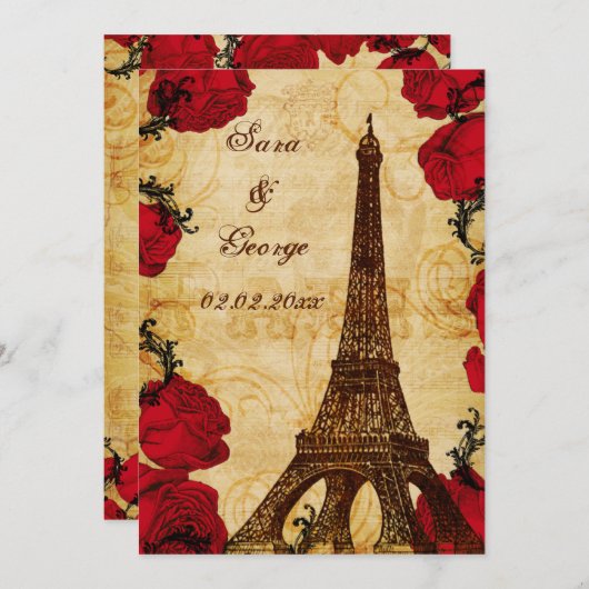 rode  eiffeltoren Parijs behalve de datum Save The Date (Voorkant / Achterkant)