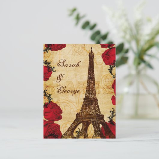 rode  Eiffeltoren Parijse bruiloft RSVP Uitnodiging Briefkaart (Staand voorkant)