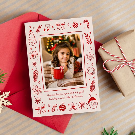 Rode eigenzinnige grillige met de hand getekende k feestdagenkaart