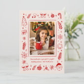 Rode eigenzinnige grillige met de hand getekende k feestdagenkaart (Staand voorkant)