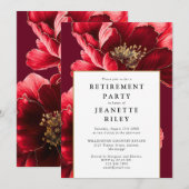 Rode Elegante Chic Bloemrijke Pensioenfeest Kaart (Voorkant / Achterkant)