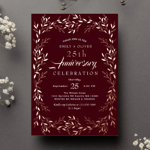 Rode Elegante Goudblad Jubileum Folie Uitnodiging