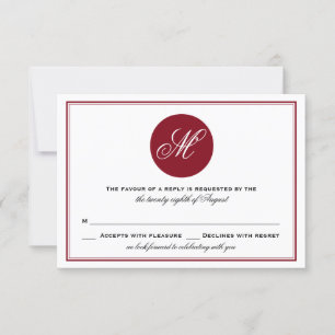 Rode Elegante Script Monogram RSVP Kaart