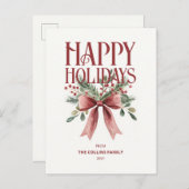 Rode Elegante Waterverf Prettige feestdagen Bow Ru (Voorkant / Achterkant)