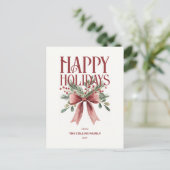 Rode Elegante Waterverf Prettige feestdagen Bow Ru (Staand voorkant)