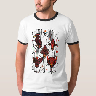 Rode elektronische circuits in dieren t-shirt