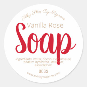 Rode en beige eenvoudige Rozen vanille zeepetikett Ronde Sticker