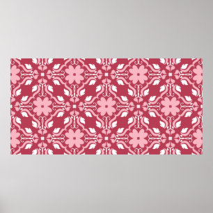 Rode en beige florale achtergrond. naadloos gekleu poster