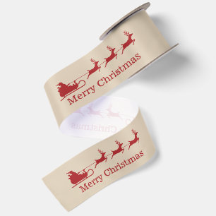 Rode en beige slee van kerstman en Kerstmis tekst Lint