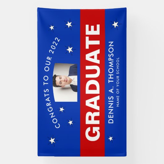 Rode en blauwe Afstuderen Custo Spandoek (Verticaal)