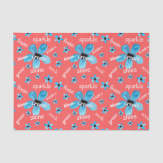 Rode en Blauwe Aquarel Bloemen met Affirmaties Tissuepapier