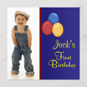 Rode en blauwe ballonnen verjaardagsfeestje voor j kaart