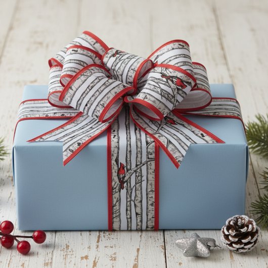 Rode en blauwe berkenbomen en rode kardinaalvogels grosgrain lint